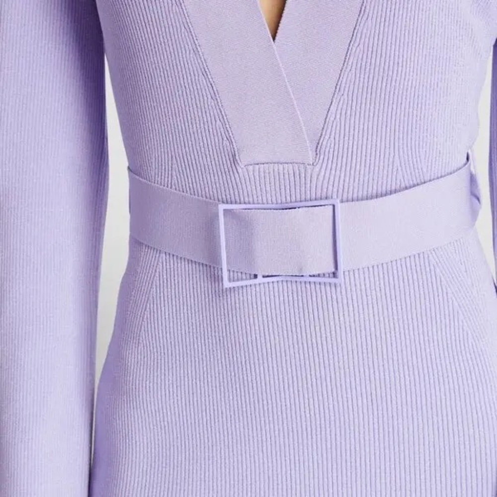 NWT Gauge81 Dress Baha Rib Knit Belted Stretch Long Sleeve Mini Purple Lilac New - Picture 15 of 16
